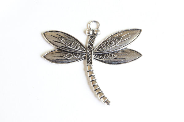 Silver Dragonfly Pendant, Large 60mm x 67mm - 2 pieces (837)