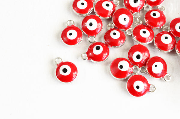 Red Evil Eye Charms, Platinum Tone 13mm x 10mm - 6 pieces (864)
