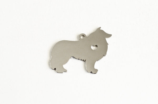 Dog Charm With Heart Cutout, Stainless Steel, 25mm x 35mm - 1 piece  (426G)