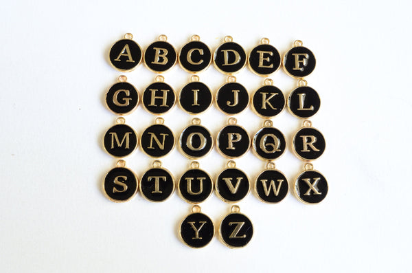 Black Alphabet Charms, Full Set Initial Charms,  12mm x 14mm  (946)