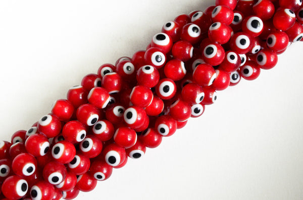 Red Glass Evil Eye Beads, 8mm, Full Strand  (BT4)