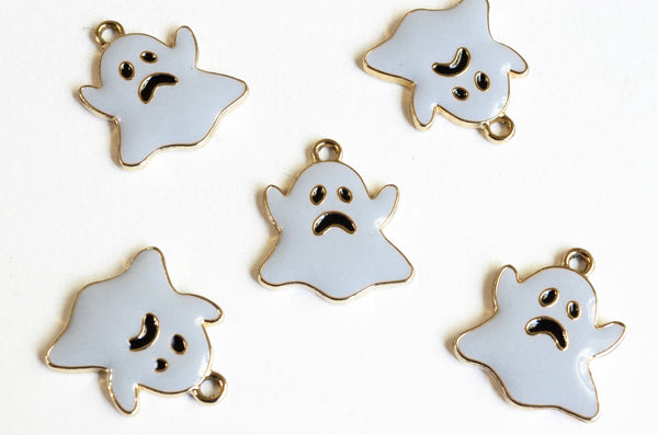 Ghost Charms, Gray Enamel Gold Toned, 20mm x 18mm - 4 pieces (934)
