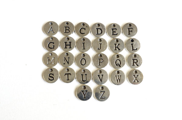 Silver Alphabet Charms, Full Set Initial Charms,  12 mm  (946)