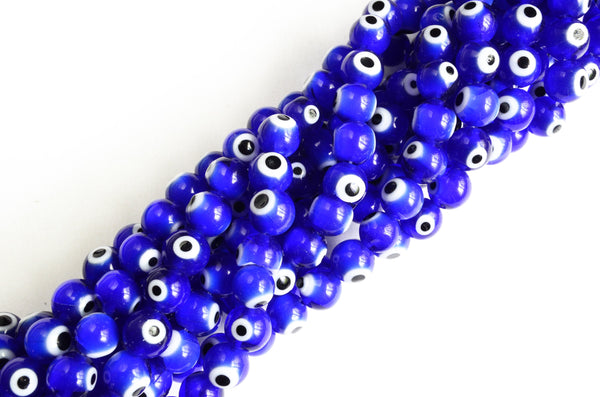 Blue Glass Evil Eye Beads, 8mm, Full Strand  (BT5)