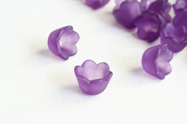 Purple Tulip Bead Caps, Acrylic Lucite, 7mm x 9mm - 50 pieces (BT9)