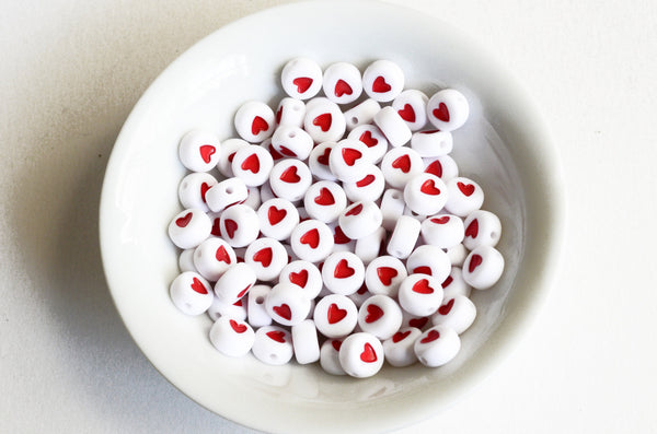 Red Heart Plastic Beads, 7mm x 3.5mm - 100 pieces (BTRHEART)