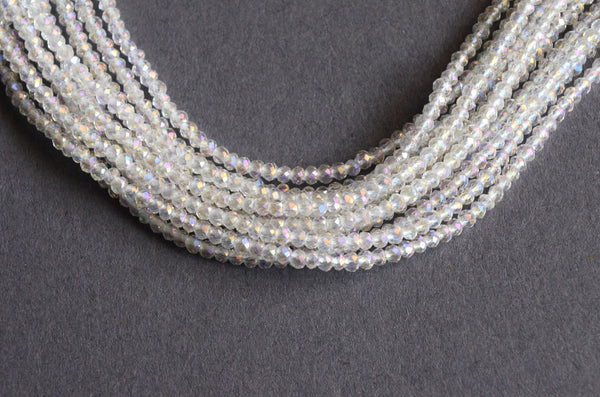 Mystic Glass Beads, Tiny Faceted Spacer Beads Electroplate, 2mm x 1.5mm - Full Strand (1158)