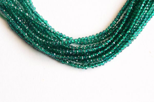 Green Glass Beads, Tiny Faceted Spacer Beads Electroplate, 2mm x 1.5mm - Full Strand (1157)