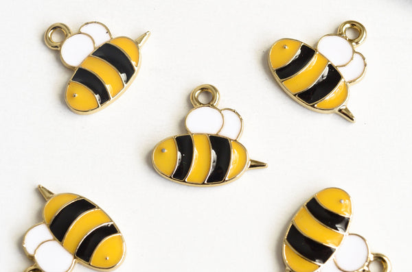 Bee Charms, Colorful Enamel, Gold Toned Metal, 16mm x 17mm - 5 pieces (1181)