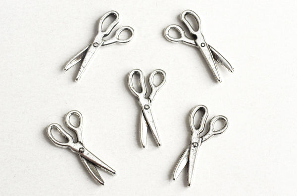 Scissor Charms, Silver Tone Seamstress Charms, 18mm x 9mm - 10 pieces (1223)