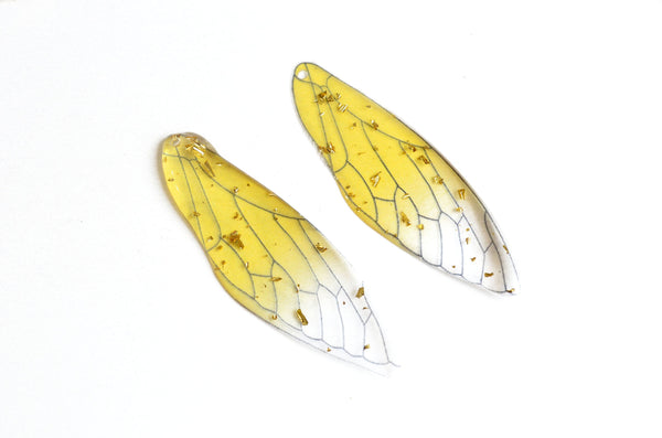 Resin Insect Wing Pendants, Yellow Cicada Wing, 2 inches - 2 pieces (1225B)