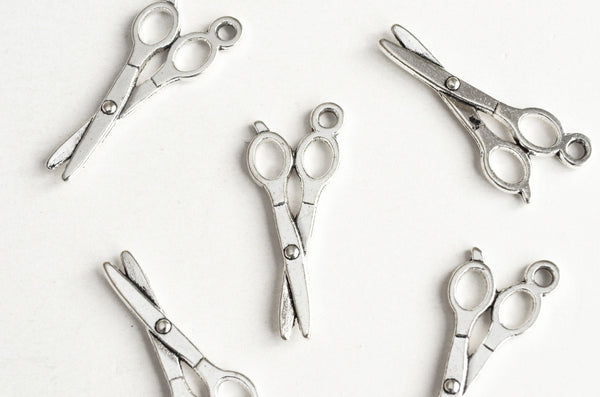 Scissor Charms, Antique Silver Tone Hairdresser Shear Pendants, 26mm x 11mm - 10 pieces (1212)