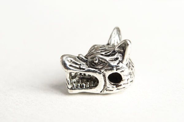 Wolf Head Bead, 3d Silver Tone Metal Spacer Beads, 12mm x 10mm - 2 pieces (1218)