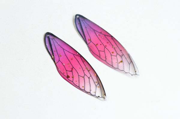 Resin Insect Wing Pendants, Pink and Purple Cicada Wing, 2 inches - 2 pieces (1225A)