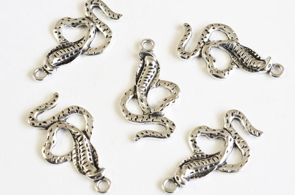 Cobra Charms, Silver Toned Snake Pendants, 35mm x 19mm - 10 pieces (762)