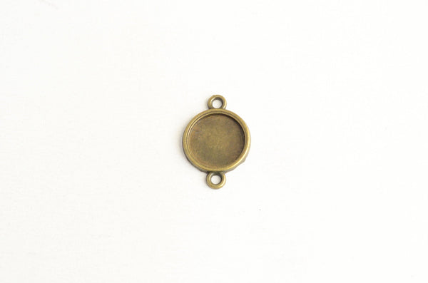Round Bezel Connector Charms, Bronze Tone Cabochon Setting Links, 15mm - 10 pieces (BZ10)