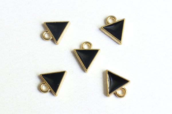 Triangle Charm, Tiny Black Enamel, Gold Tone, 10mm - 10 pieces (1302)
