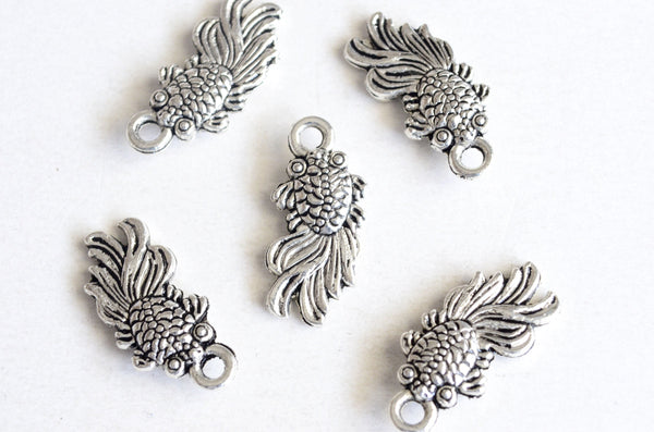 Goldfish Charms, Antique Silver Tone, 18mm x 8mm - 10 pieces (1256)