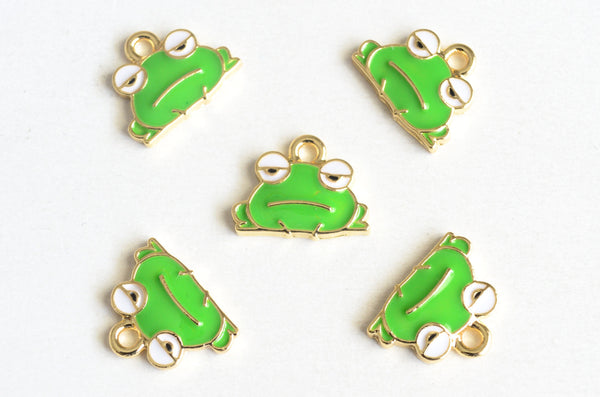 Frog Charms, Green Enamel Gold Tone, 12mm x 16mm - 5 pieces (1258)