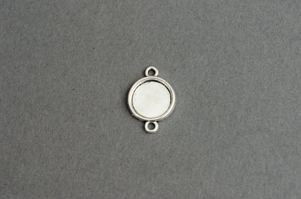 Round Bezel Connector Charms, Silver Tone Cabochon Setting Links, 15mm - 10 pieces (BZ5)