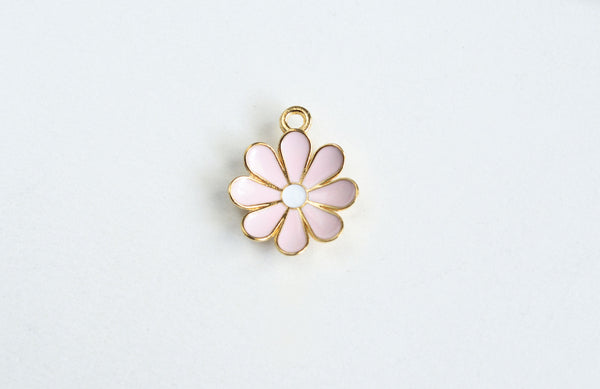 Pink Flower Charms, Enamel On Gold Toned Metal, 19mm x 15mm - 4