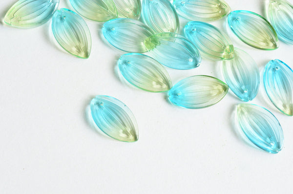 Flower Petal Beads, Blue Green Lotus Petal Charms,  21mm x 12mm - 10 pieces (1357)