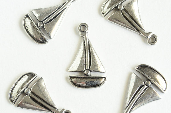 Sail Boat Charms, Silver Toned, 23mm x 13mm – 10 pieces (1412)