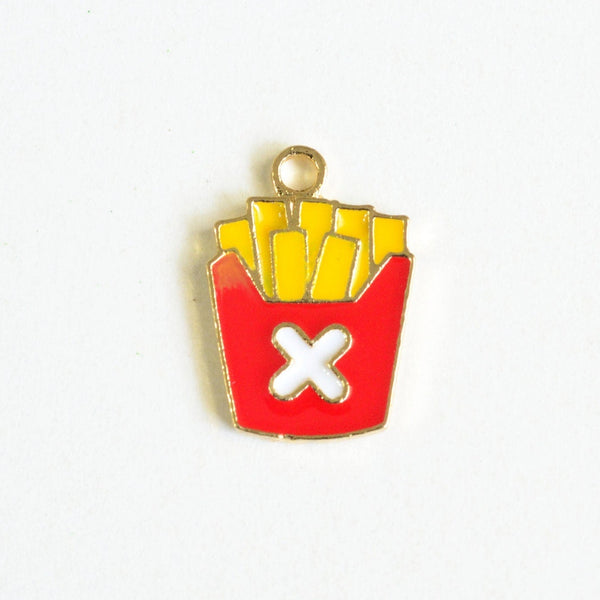 French Fry Charms, Enamel Fast Food Pendants, 18mm x 13mm - 4 pieces (1446)