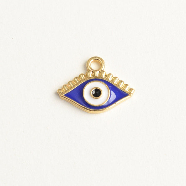 Dark Blue Evil Eye Charms, Gold Tone 12mm x 16mm - 5 pieces (1459)