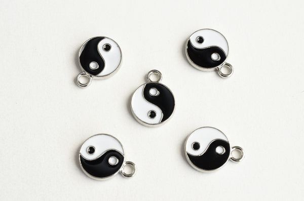 Yin Yang Charm, Black White Enamel Balance Pendants, 12mm - 5 pieces (1464)