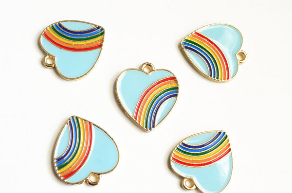 Rainbow Heart Charm, Blue Enamel Love Pendant, 20mm x 18mm - 4 pieces (1476)
