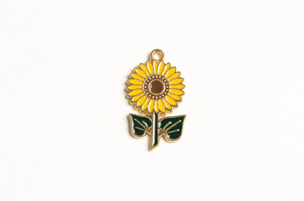 Sunflower Charms, Yellow Enamel Flower Pendants, 28mm x 16mm - 4 pieces (1493)