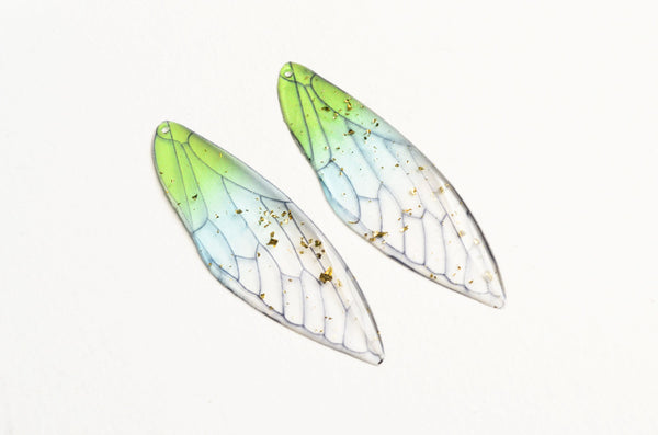 Resin Insect Wing Pendants, Green Cicada Wing, 2 inches - 2 pieces (1225D)
