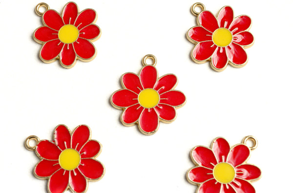 Red Flower Charms, Yellow Round Center, Enamel On Gold Toned Metal, 23 –  Paper Dog Supply Co