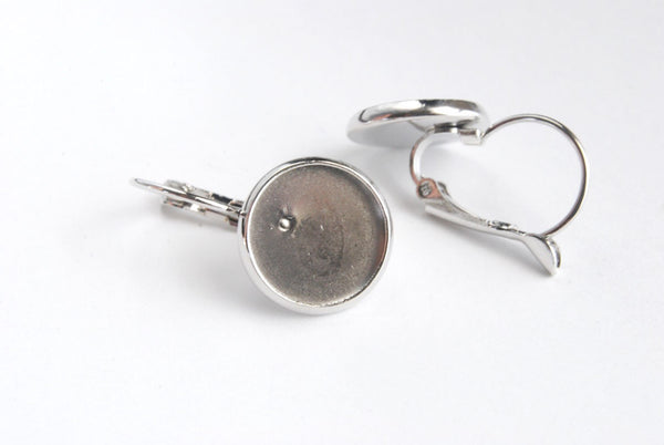 Silver Bezel Earring Blanks, Leverback Earring Findings, 12 mm Tray - 10 pieces (FS-003)
