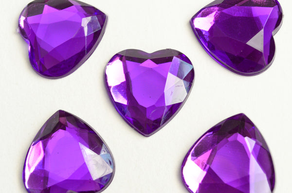 Faceted Purple Heart Cabochon, Acrylic Flat Back, 20mm x 20mm - 6 pieces (PC033)