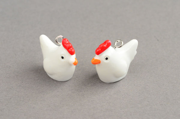 Chicken Pendants, Plastic Farm Bird Charms, 19mm x 22mm - 4 pieces (PC049)