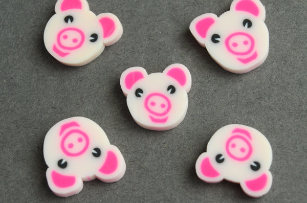 Pink Pig Face Cabochon, Polymer Clay, 11mm x 11mm - 40 pieces (PC052)